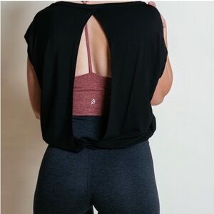 P'tula Boxy Open Back Relaxed Tennis Short Sleeve Tee - Black